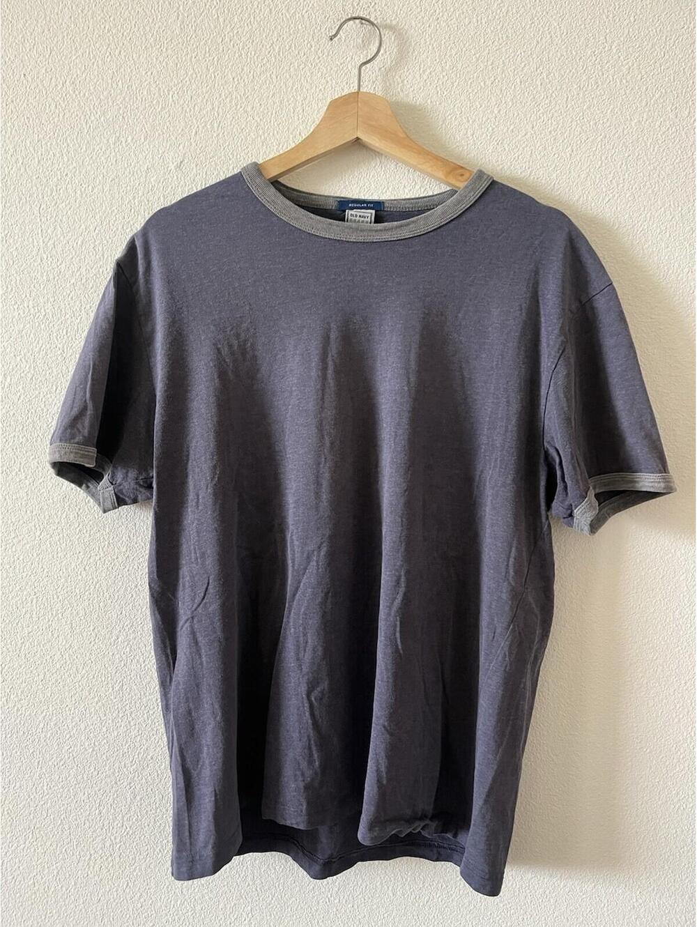 Old Navy Ringer Tee Shirt Regular Fit Gray Purple Medium⁠